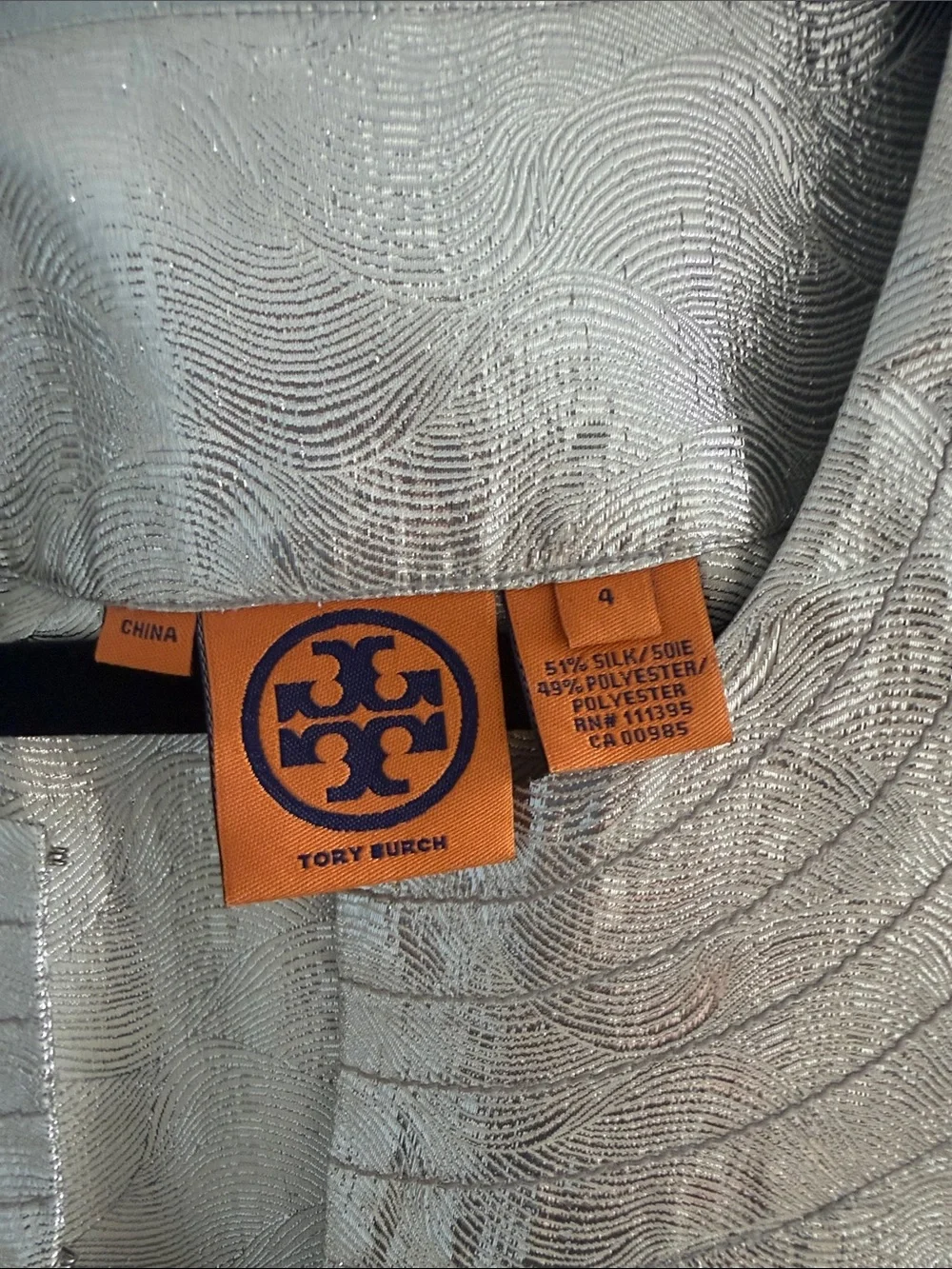 Vintage Tory Burch Metallic Silver Long-Sleeve Scoop-Neck Blouse